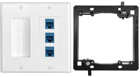 Double Gang Brush Wall Plate & 3-Port Cat6 Ethernet with Mounting Bracket | Cable Pass Through Wire Hider for TV,HDMI,Ethernet,Speaker Home Theater,Durable Construction,Versatile Use,Easy Installation