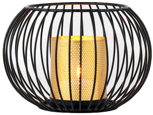 Marrakesch Boho Deko Aesthetic Windlichter Metall Draht 20 cm groß schwarz | Windlicht Teelichthalter Spectro als Gartendeko & Wohnzimmer Tisch Deko | Exquisite Kerzenständer für Teelichter
