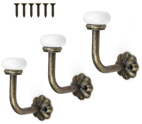 0XBIT Patere Vintage, 3 Pièces Céramique Crochet Porte Manteau, Alliage de Zinc Patère Rétro avec vis, Patere Murale Design Vintage Adapté Pour Vestiaire, Chambre, Crochet Mural