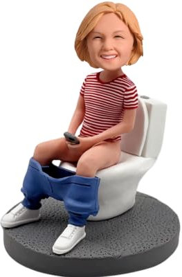 Individuelle Wackelköpfe, die auf der Toilette sitzen, handgefertigte Wackelkopf-Figuren, personalisierte Figur-Skulptur aus dem Bild, hohe Ähnlichkeit, lustiges und einzigartiges Geschenk