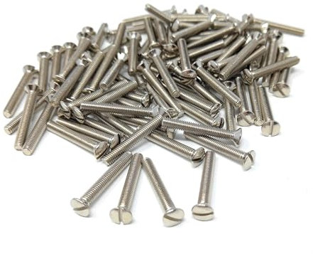 M3.5 Slotted Raised Countersunk Electrical Socket, Faceplate, Surface, Light Switch Screws, Nickel Plated (100, 3.5mm x 40mm)