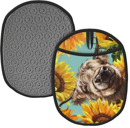 YFSGDLBN Mucca con girasoli in silicone stampato blu presina pentola copertura resistente al calore