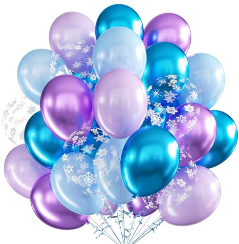 Luftballons Blau Lila, 60 Stück 12 Zoll Latex Metallic Mit Konfetti Party Ballons für Geburtstag Hochzeit Babyparty Baby Shower Dekoration