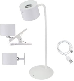 BEPER P201UTP303 Lampada Luminì con 3 funzioni, Lampada da tavolo, lampada con clip e accessorio da parete inclusi, Lampada Ricaricabile con cavo USB incluso, Accensione touch, Luce regolabile, Bianca