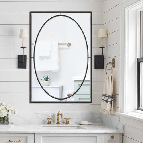 Autdot Espejo de pared grande con marco de metal, 36 x 24 pulgadas, espejo negro para pared de baño, espejo decorativo moderno para entrada, comedor, chimenea
