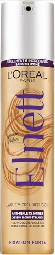 L'ORÉAL PARIS Elnett Haarspray für starke Fixierung, violette Farbkorrekturtechnologie, gegen gelbe Reflexe – ohne Silikon – blondes und weißes Haar – 300 ml