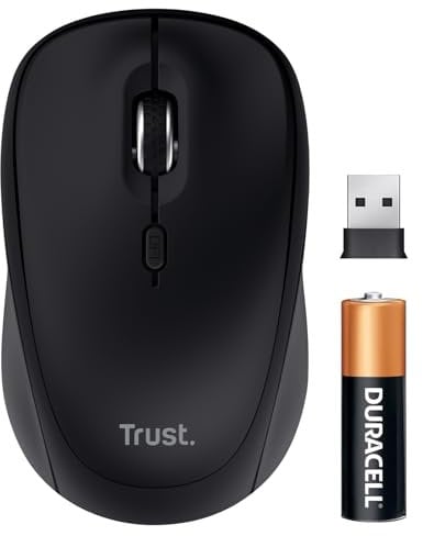 Trust Yuki Mouse Wireless Silenzioso Bluetooth + 2.4GHz con Batteria, Mouse Senza Fili Compatto per Mano Sinistra e Destra, 75% Plastica Riciclata, Mouse Bluetooth per Laptop PC iOS Android Mac