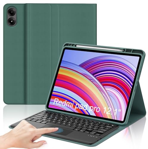 JADEMALL Coque Clavier avec Trackpad pour Redmi Pad Pro 12.1 2024, AZERTY Français Clavier Bluetooth Magnétique Détachable avec Touchpad pour Tablette Xiaomi Redmi Pad Pro 12.1, Vert foncé