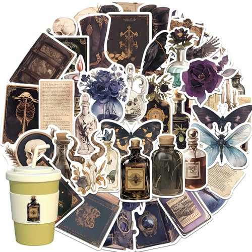 100 Stück Dunkler Zaubertrank Aufkleber, Horror Graffiti Sticker Set, Wasserfeste Vinyl Hexen Sticker, Dunkler Vintage Aufkleber für Wasserflasche, Laptop, Scrapbook, Magazine, Bastelarbeiten, Koffer