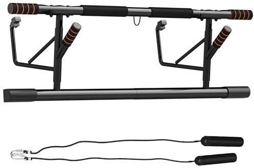 SPORTNOW Barre de traction, barre traction porte, avec bandes de résistance, poignées rembourrées, pour les exercices de gym à domicile, charge max. 150 kg, noir