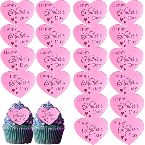 HeartYue Cupcake-Topper in Herzform, Acryl, für Muttertag und Frauentag, Rosa, 20 Stück