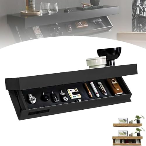 SYLUOQP Estante de diseño con Compartimento Secreto, Estante Flotante Oculto, Estante para vinoteca de Pared sin Clavos, solución de Almacenamiento de Pared,Negro