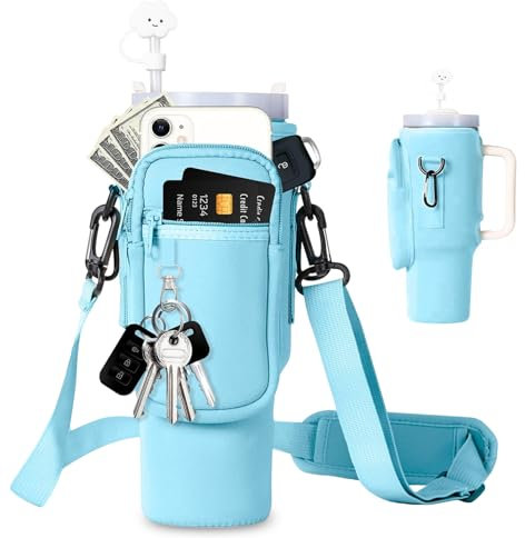 Stanley Cup Bag 1.2L / 40 oz - Practical Carry Bag with Mobile Phone Pocket, Keychain & Adjustable Strap for Outdoor, Office, Travel and Sports (Sky Blue)