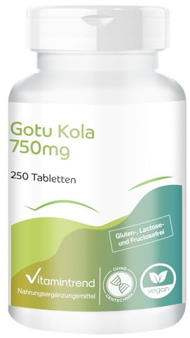 Vitamintrend Gotu Kola 1500mg Tagesbedarf, 250 Tabletten, hochdosierter Gotu-Kola-Extrakt 6:1 mit Vitamin C & Zink, Nahrungsergänzungsmittel vegan ohne Magnesiumstearat, in Deutschland hergestellt