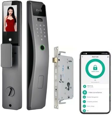 Iuscacey Tuya Smart Lock, serratura intelligente con riconoscimento delle vene palmari - Sicurezza biometrica, sblocco facciale 3D, Wi-Fi, videocitofono remoto, 8 metodi di accesso