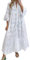 Oyuchga Lochstickerei Kleid Damen Große Größen 3/4 Ärmel Maxikleid Summer V Ausschnitt Aushöhlen Bestickt Strandkleider Basic Einfarbig Lange Blusenkleid Häkel Spitze Freizeitkleid(A Weiß,L)
