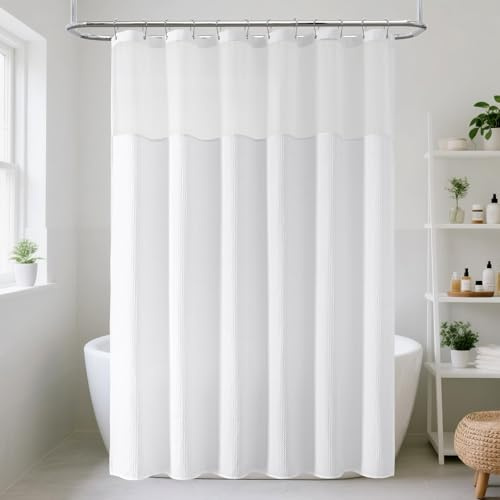 ROLIZOE Tenda da doccia a nido d'ape, per bagno, include 12 ganci in acciaio inox, tessuto strutturato, stile alberghiero, impermeabile, lavabile in lavatrice, colore bianco, 183 x 183 cm