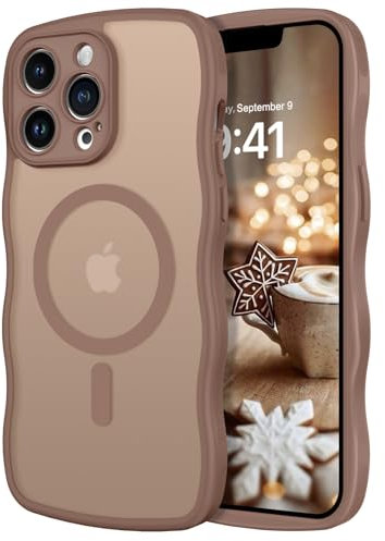 GaoBao Coque pour iPhone 13 Pro Max 6.7'' Compatible avec MagSafe, Forme de Cadre Ondulé, Magnétique Étui Translucide Mat Arrière Protection Caméra Housse Fine Antichoc Dos Anti Rayures, Brun
