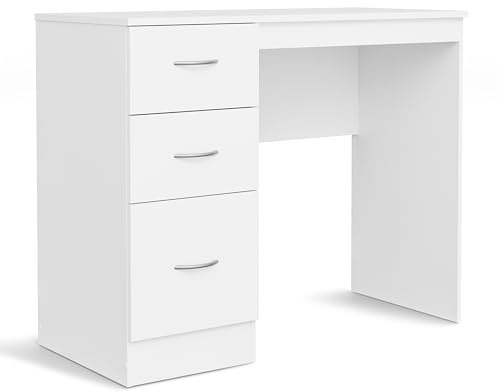 DAKO® Dressing Table or Computer Desk Essential – Compact Vanity with Drawers – Modern Home Office Workstation – 1 or 3 Drawer – Multiple Colours (White, 3 Drawers)