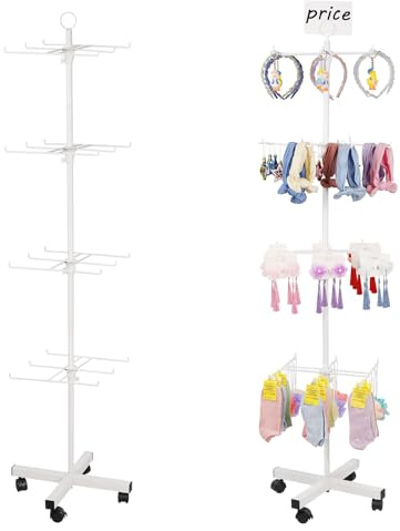 Whchiy Verkaufsständer, drehbarer Ausstellungsständer, 4-stufiger Drehständer für Kunsthandwerksausstellungen, Schmuck, Schlüsselanhänger, Ohrringe, höhenverstellbare Verkaufsständer (Weiß)