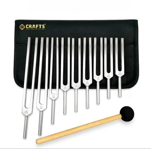 NS Crafts® Solfeggio Tuning Fork Set of 9, 174-963Hz, Chakra Kit | For Relaxation, Balance, Meditation, Yoga, Reiki & Chakra Sound Healing Practice, with Case