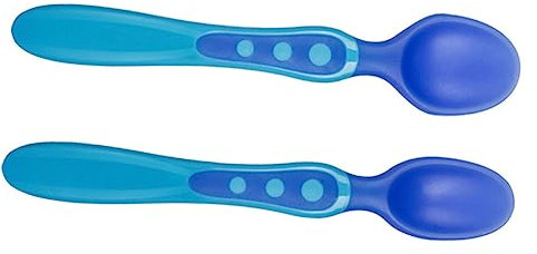 Supvox 2 Stück Thermolöffel Hitze Entwöhnungslöffel Kleinkind Besteck empfindlich Babybesteck Kleinkinder Löffel Kleinkinder-Utensilien Löffel Fütterung von Babys Babylöffel tpe Blau