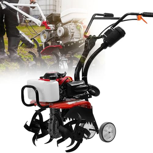 Motoculteur à essence à 4 temps, moteur efficace de 55 cc avec 4 lames pour labourer, labourer et désherber dans les jardins et les fermes