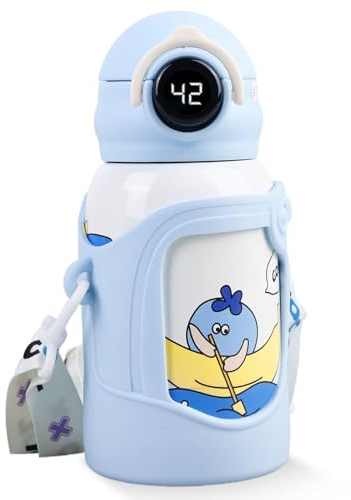Botella termo, 500 ml Termo para bebé en movimiento, aislado al vacío, Botella termo de acero inoxidable para niños con indicador LED de temperatura, Botella de vacío para beber, ideal para calor y