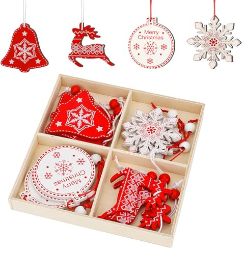 12 Holzanhänger Weihnachten,Deko Weihnachtsbaum,Weihnachtsbaum Deko Holz,Holz Deko Weihnachten | Holzanhänger & Christbaumschmuck In 4 Designs | Inklusive Schnur Zum Aufhängen Für Fest Und Party