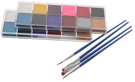 UKCOCO 2 Boîtes Palette de Peinture Visage Teintes Maquillage Aquarelle Portable et Lavable Peinture pour Adultes et Garçon Fille Halloween Cosplay Théâtre