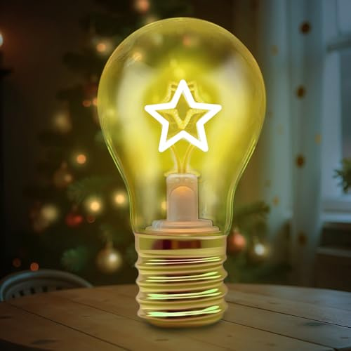 Fancysky LED Tischlampe in Form einer Glühbirne,Stern Wiederaufladbare Lampe mit USB-Kabel,3 Helligkeitsstufen einstellbar,für Männer & Frauen,Partydekoration, stimmungsvolle Beleuchtung