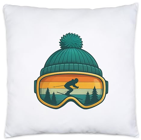 Hey!Print Ski Retro Kissen Skifahrer Mütze Brille Winter Geschenk Lustig Berge Urlaub