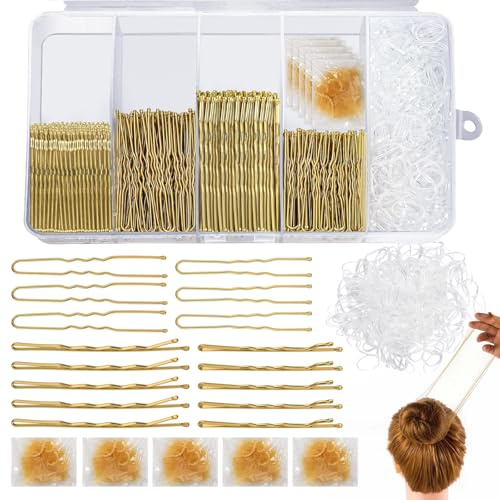 985 stycken hårnålar bobby pins set, 5–7 cm guld hårnål, fransk u-hårklämmor damer, hårnålar guld för kvinnor flickor, hårnål hårsnodd set med förvaringslåda