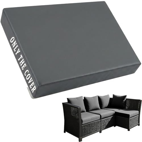 Generisch NUR BEZUG Wasserdicht Kunstleder Polsterbezug, rutschfest Ersatzbezug mit Reißverschluss für Sitzkissen Gartenmöbel Sofa Wohnmobil, Maßanfertigung Möglich(Grau,50x45x10cm)