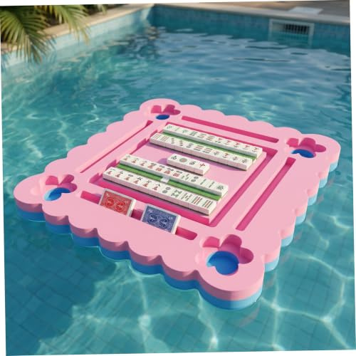 Faticenic Eva Faltbarer schwimmender Mahjong-Tisch für Pool, stabiles Spielbrett mit Fliesenständern, Getränkehaltern, Stil 1