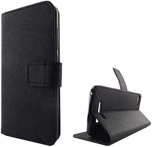 König Design Handyhülle Kompatibel mit Wiko Jerry Handytasche Schutzhülle Tasche Flip Case mit Kreditkartenfächern - Onyx Schwarz