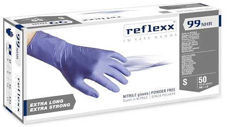 REFLEXX R99/S hirisk, Die hohe Widerstand puderfrei Nitril Handschuhe Gr 8,9, Gr. S, Blau (50 Stück)