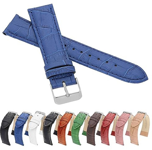 MARCHEL Croco 22 mm LM-30 Blau Krokoprägung Uhrenarmband Krokodilmuster Uhrband Rindsleder