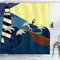 ABAKUHAUS Vintage Boat Duschvorhang, Grunge Sea Storm, Stoffliches Gewebe Badezimmerdekorationsset mit Haken, 175 x 200 cm, Dunkelblau Gelb Braun