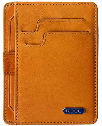 Ricco Front Pocket Genuine Italian Leather Thin Card Case Minimalist Wallet with RFID Blocking S11 (Yellow)