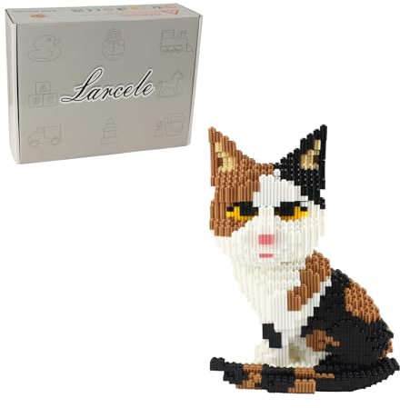 Larcele 4848 Pièces Chat Micro Blocs de Construction, Animal Mini Blocs de Briques Jouet Set KLJM-02 (Tabby Rouge,Modèle 2842)