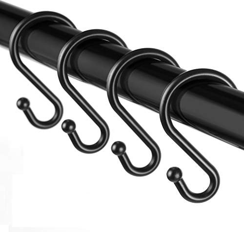 Metall-Duschvorhang-Haken, Set aus 12 Ringen, rostbeständig, S-Form, Haken für Duschvorhänge, Küchenutensilien, Kleidung, Handtücher etc. (Schwarz)