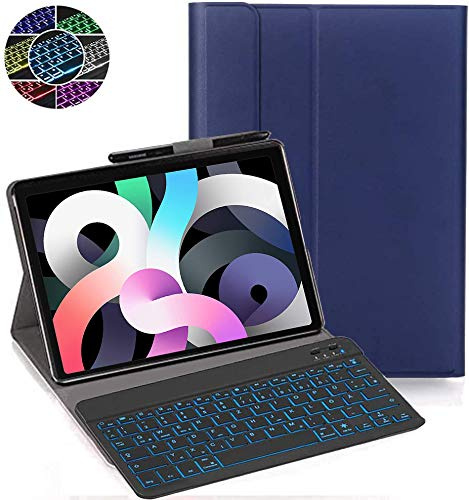 RLTech Keyboard Case for iPad Air 4 2020, [Italian Layout] 7 Colors Backlit Wireless Keyboard With Protective Case For iPad 10.9 2020, Blue