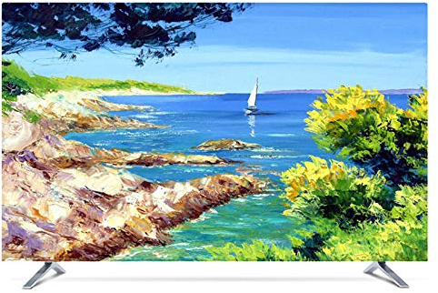 22 bis 80 TV Schutz Staubdichte Hülle Bezug für Fernsehen Universalschutz für Flach Gekrümmte Bildschirme Polyester Landscape Print Indoor Moderne Fernseher Abdeckung(Color:Flussufer,Size:43in)