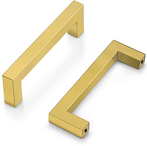 Drenky Poignee de Meuble Cuisine, 2 Pièces Poignée Meuble Poignée Tiroir Dorée en Acier Inoxydable Poignée de Porte de Placard Entraxe 96mm Avec des Vis