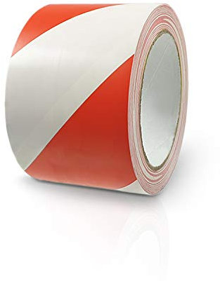 Betriebsausstattung24 Bodenmarkierungsband - Markierungsband für den Innen- & Außenbereich - Selbstklebend - PVC - Farbe: rot/weiß - BxL: 7,5 cm x 33,0 m