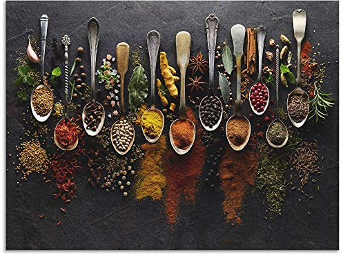 ARTland Wanddeko Wandbild Alu Verbundplatte für Innen & Outdoor Bild 120x90 cm Küchenbilder Gewürze Schiefer Kräuter Chili Essen Bunt U1UJ