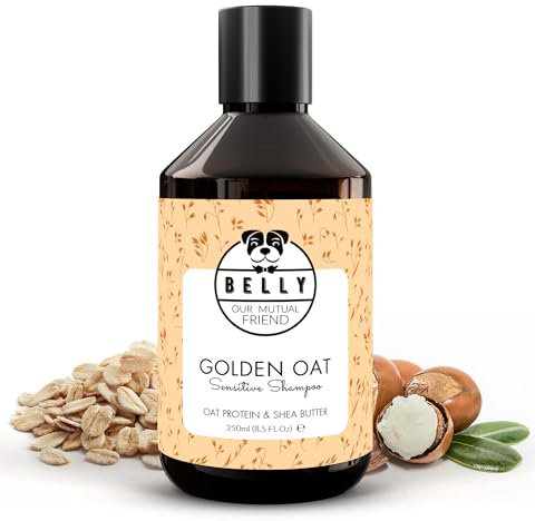 Belly® Hundeshampoo Sensitiv gegen Geruch – Veganes Dog Shampoo mit Haferprotein & Sheabutter –250ml– pH-neutral & silikonfrei – Shampoo für Hunde mit empfindlicher Haut & Welpen – Made in Germany