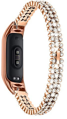 KangPlus Schmales Ersatz-Armband aus Metall, kompatibel mit Xiaomi Mi Band 5, Edelstahl, verstellbar, 14–20,3 cm, Roségold