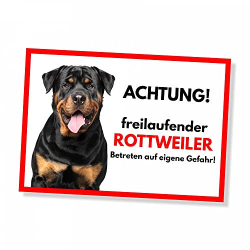Rottweiler Freilaufender Hund Dog Schild Spruch Türschild Hundeschild Warnschild Geschenkidee Sicherheitsschild Hund Privatgrundstück Hundewarnung Warnung vor dem Hund